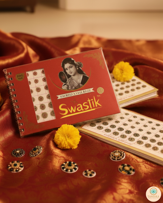 Swastik Golden Swarovski Style FANCY Bindi Book (960 Bindis) - with MIRROR