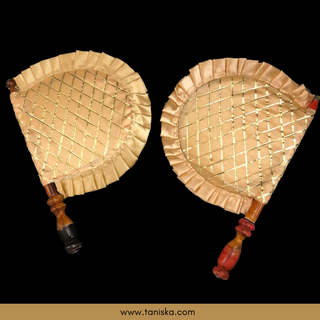 Golden Cross Stripes Punjabi Pakhi (Hand Fans) - Pack of 2