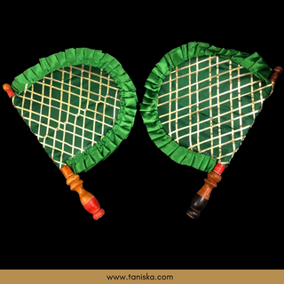 Emerald Green Cross Stripes Punjabi Pakhi (Hand Fans) - Pack of 2