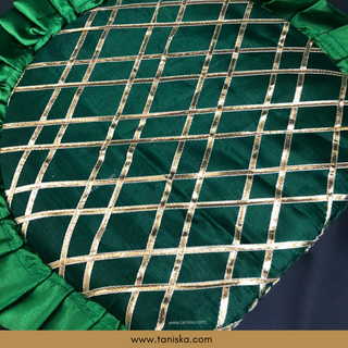 Emerald Green Cross Stripes Punjabi Pakhi (Hand Fans) - Pack of 2