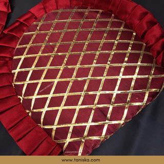 Maroon Cross Stripes Punjabi Pakhi (Hand Fans) - Pack of 2
