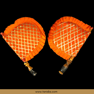 Orange Cross Stripes Punjabi Pakhi (Hand Fans) - Pack of 2