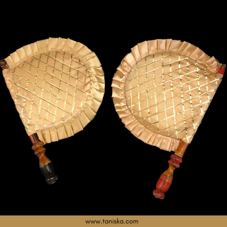 Golden Cross Stripes Punjabi Pakhi (Hand Fans) - Pack of 2