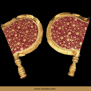 Royal Maroon Punjabi Pakhi (Hand Fans) - Pack of 2