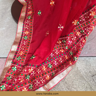 The Royal Crimson Star Phulkari Dupatta