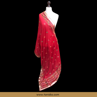 The Royal Crimson Star Phulkari Dupatta