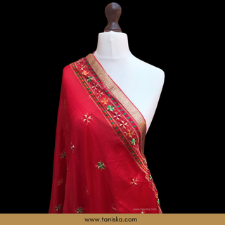 The Royal Crimson Star Phulkari Dupatta