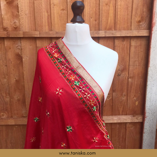 The Royal Crimson Star Phulkari Dupatta