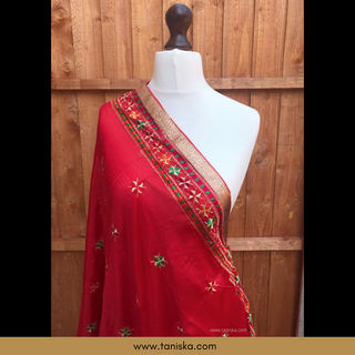 The Royal Crimson Star Phulkari Dupatta