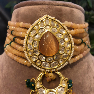 MRINAL Traditional Kundan Necklace Set - Peach