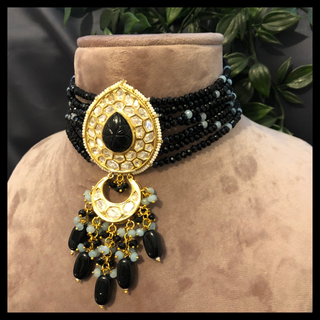 MRINAL Traditional Kundan Necklace Set - Midnight Black (Limited Edition)