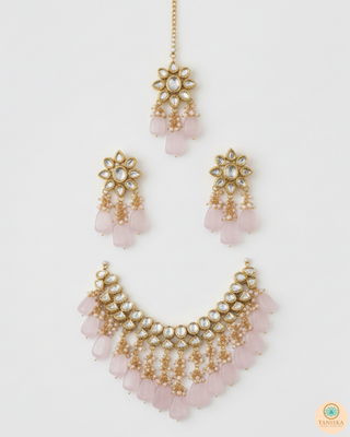 MISHA Kundan Necklace Set (Baby Pink)