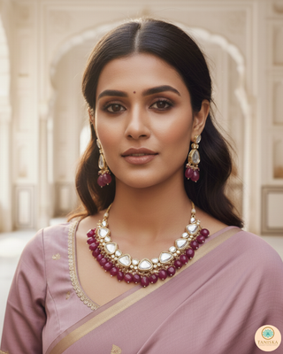 MEEREN Kundan Choker Necklace Set (Ruby)