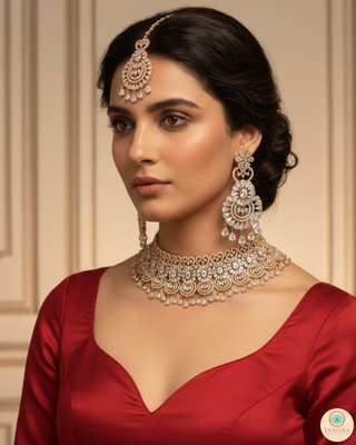 American Diamond Style Necklace Set - Rose Gold