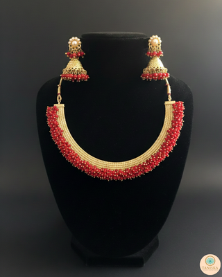 RANG-DE Pearl Necklace Set (Necklace, Earrings) - Red