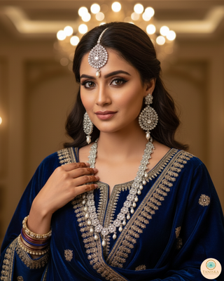 HANIYA Designer Antique Silver Long Haar Set