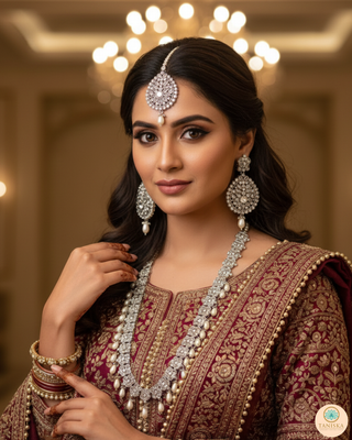 HANIYA Designer Antique Silver Long Haar Set