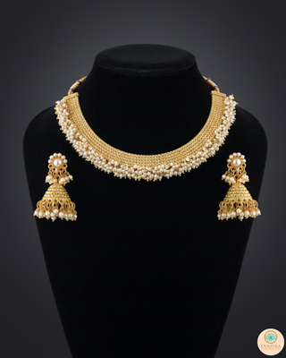 RANG-DE Pearl Necklace Set (Necklace, Earrings) - Golden