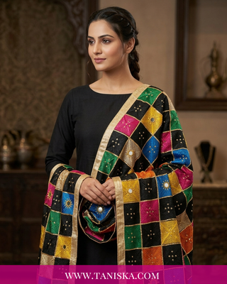 Midnight Onyx Jewel-Tone Bagh Phulkari