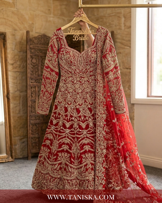 Regal Crimson Zardosi Bridal Lehenga