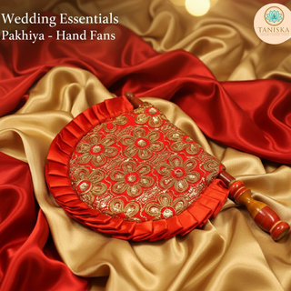 Punjabi Pakhi with Golden-Red Decorated Patterns (Hand-Fan - Single Piece)