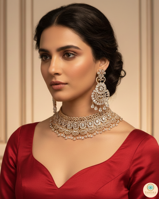 American Diamond Style Necklace Set - Rose Gold