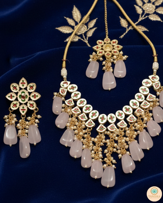 MISHA Kundan Necklace Set (Baby Pink)