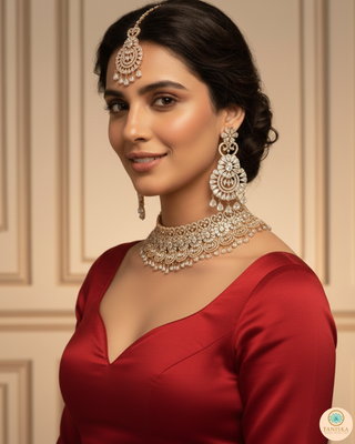 American Diamond Style Necklace Set - Rose Gold