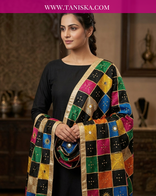 Midnight Onyx Jewel-Tone Bagh Phulkari