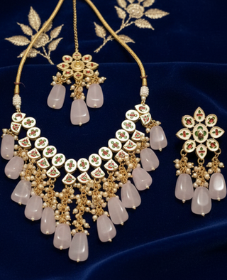 MISHA Kundan Necklace Set (Baby Pink)