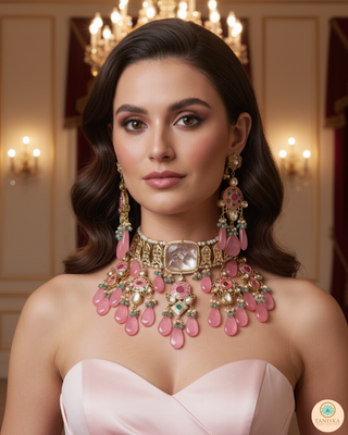 EESHA Pink Kundan Necklace Set