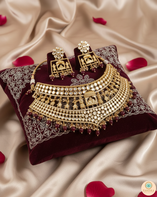 The Regal Baarat Heritage Bridal Choker Set - (Limited Edition) - Golden / Maroon