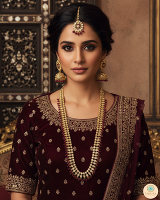 HANIYA Designer Maroon Long Haar Set