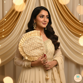 Punjabi Pakhi with Golden Decorated Patterns (Hand-Fan - Single Piece)
