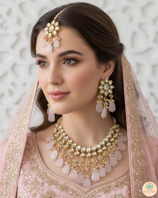 MISHA Kundan Necklace Set (Baby Pink)