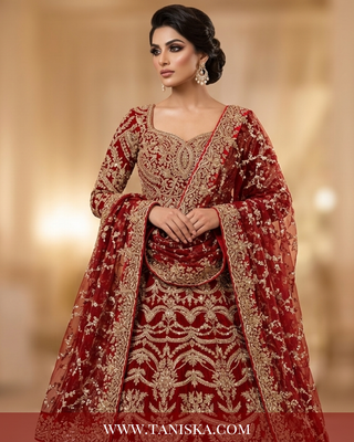 Regal Crimson Zardosi Bridal Lehenga