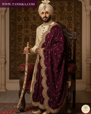 The Imperial Plum | Velvet Zardosi Groom’s Shawl