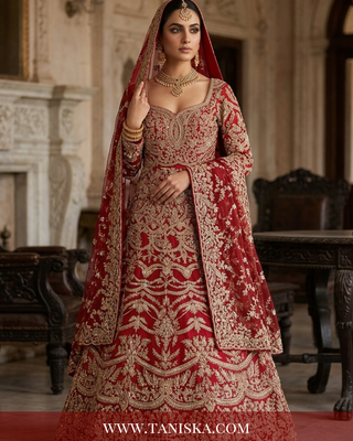 Regal Crimson Zardosi Bridal Lehenga