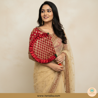 Punjabi Pakhi with Golden-Maroon Decorated Patterns (Hand-Fan - Single Piece)