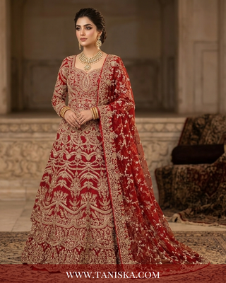 Regal Crimson Zardosi Bridal Lehenga