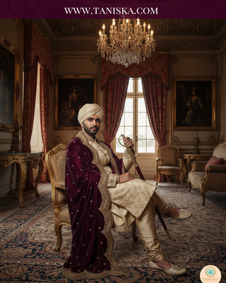 The Imperial Plum | Velvet Zardosi Groom’s Shawl