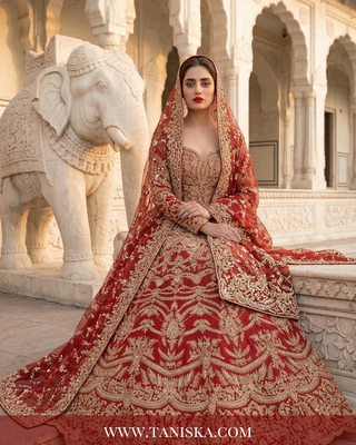 Regal Crimson Zardosi Bridal Lehenga