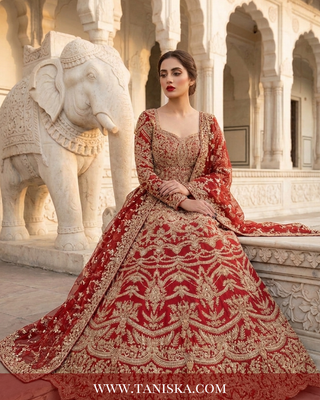 Regal Crimson Zardosi Bridal Lehenga