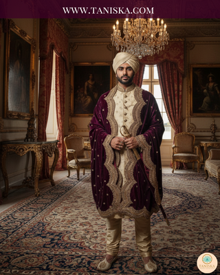 The Imperial Plum | Velvet Zardosi Groom’s Shawl
