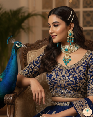 MRINAL Traditional Kundan Necklace Set - Turquoise/White