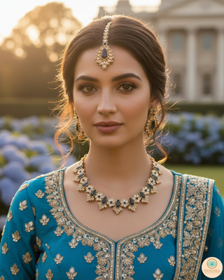 Navy Traditional Necklace Set - Antique Gold