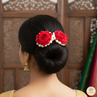 Red/Deep Red Traditional Gajra Pins - Set of 2 Gajra Hair Pins
