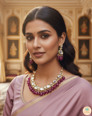 MEEREN Kundan Choker Necklace Set (Ruby)