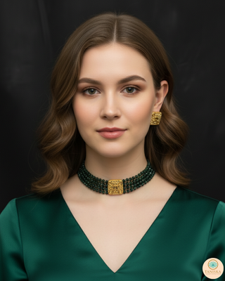 SIMPLE Choker Necklace Set - Emerald Green