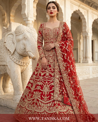 Regal Crimson Zardosi Bridal Lehenga
